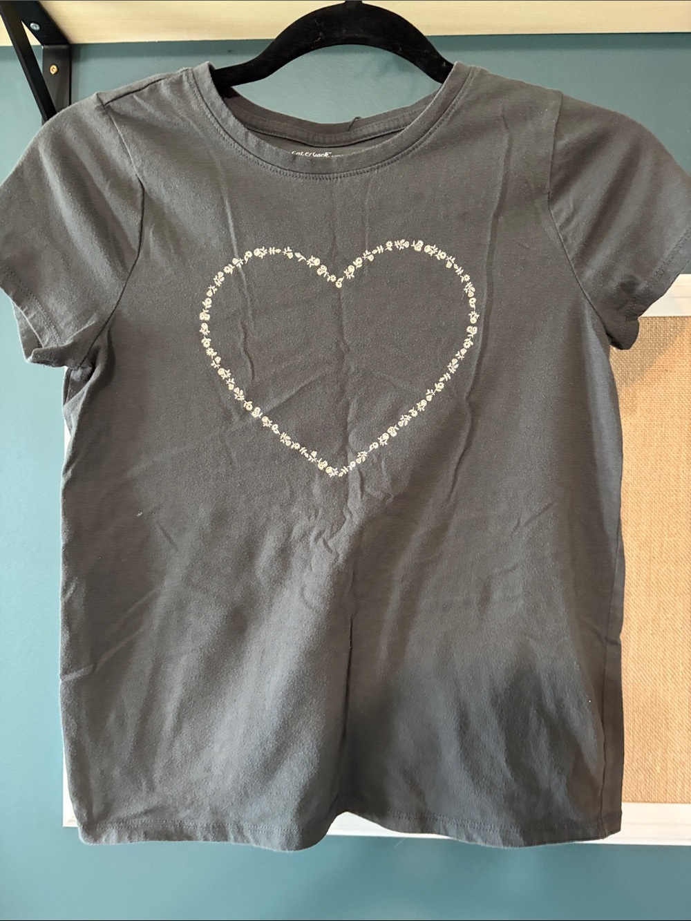 Cat & Jack Black Short-Sleeve Tee with White Floral Heart
